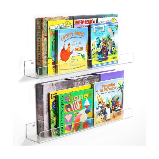 NIUBEE 24”Acrylic Floating Bookshelves for Kids Wall Shelves 2 Packs | Premium Acrylic 50% Thicker with Screwdriver