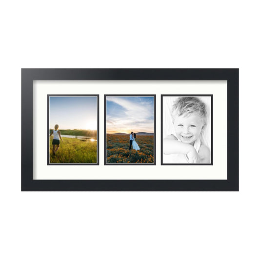 ArtToFrames Collage Picture Frame 3 Opening 3-5x7 Photo Frame | Made in USA | Black Frame Fabric White and Black Mats