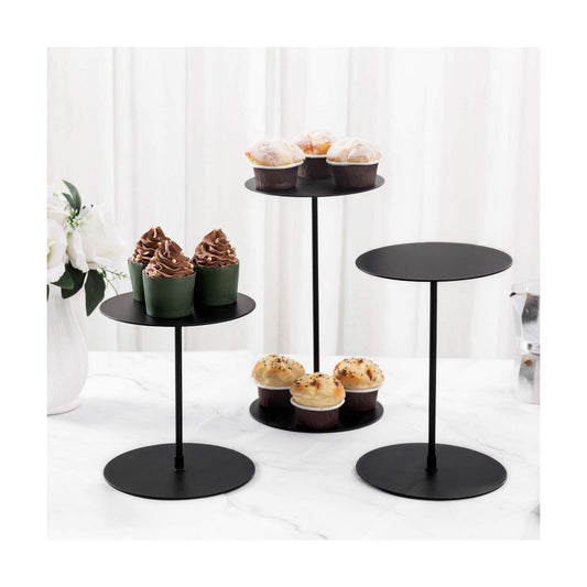MyGift Decorative Black Metal Cupcake Stand, Tabletop Food Display Riser, Retail Showcase Pedestal Stand, Set of 3