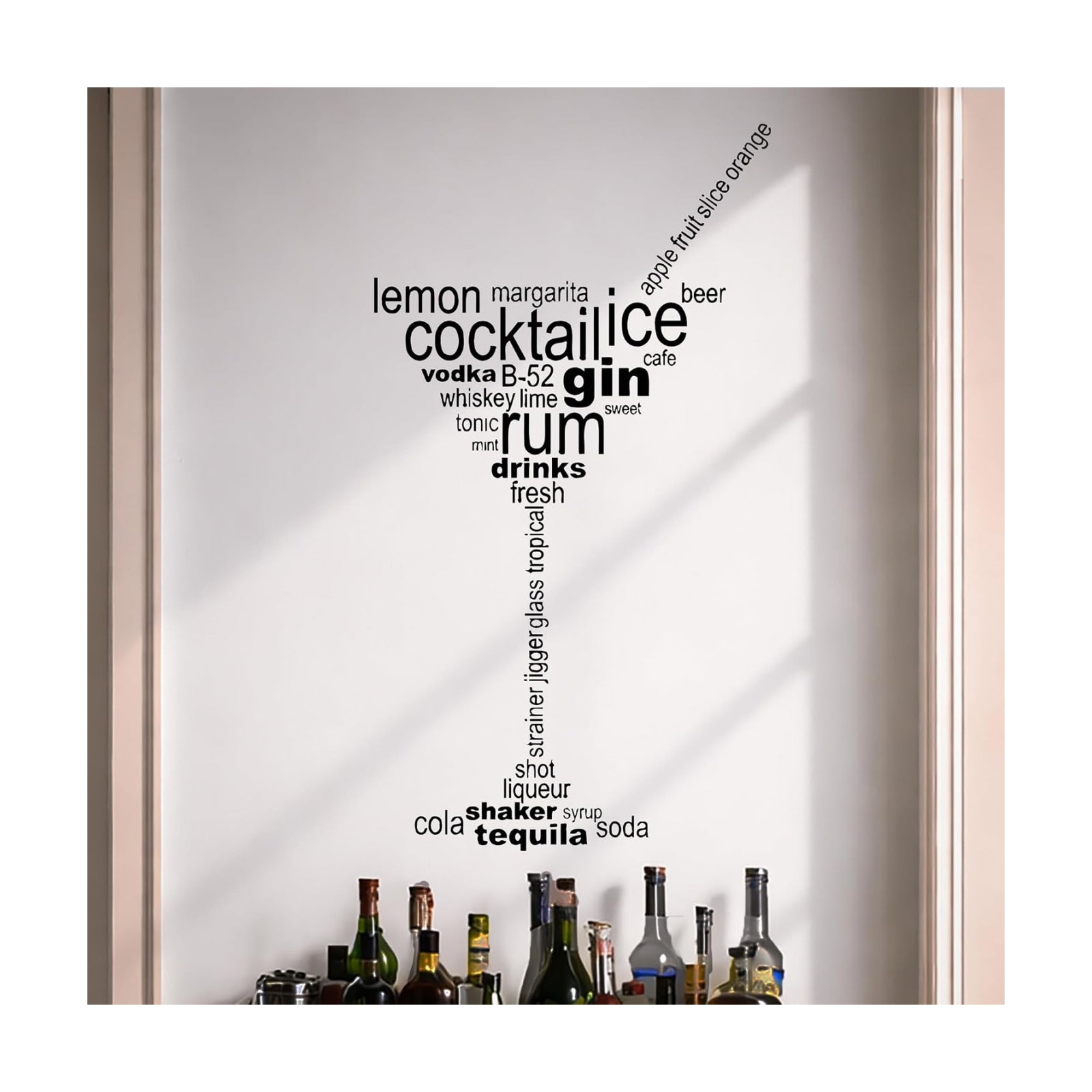 Vinyl Wall Decal Cocktail Glass Words Party Alcohol Bar Stickers Large / 20 x 35 / M In / Black