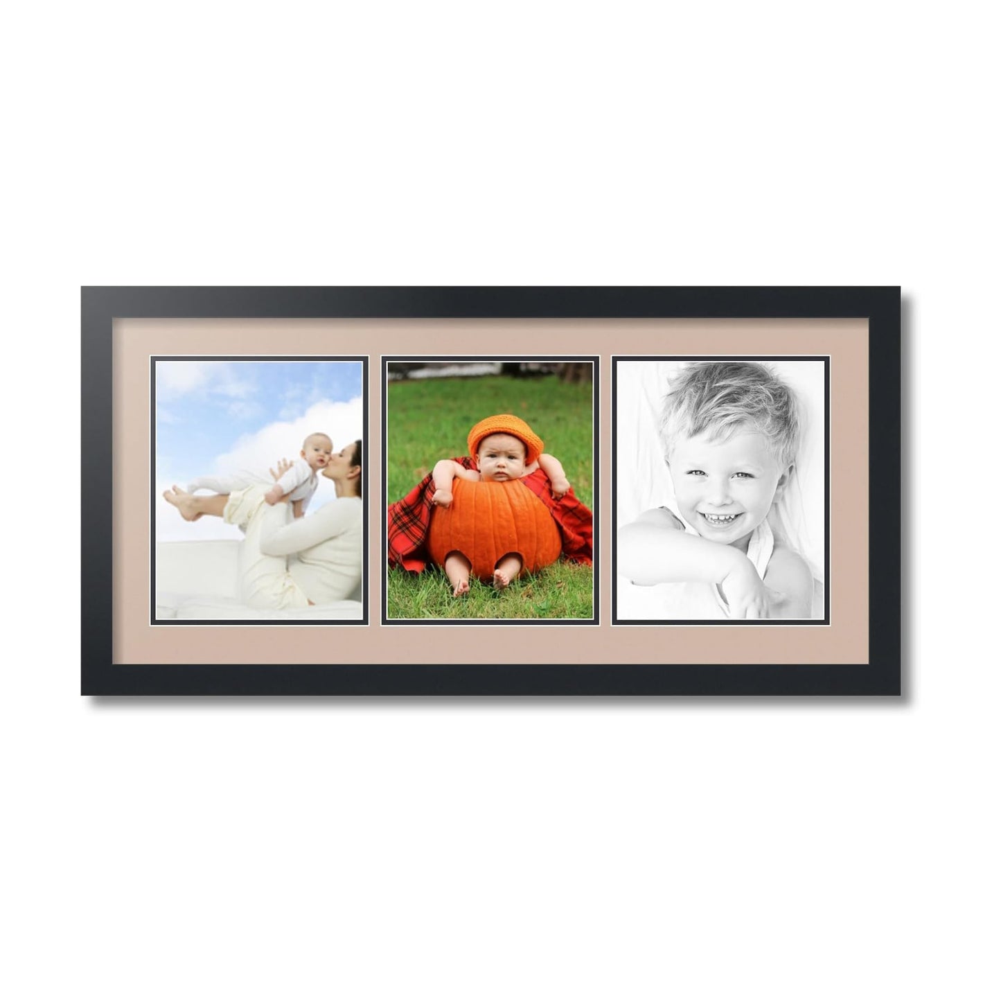 ArtToFrames Collage Picture Frame 3 Opening 3-8x10 Photo Frame | Made in USA | Black Frame Grey Beige and Black Mats