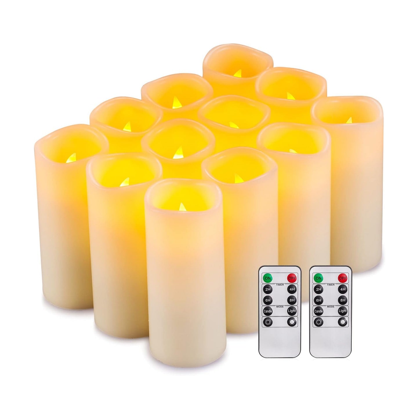 Flameless Candles Flickering LED Candles Set of 12 (D:2.2" X H:5") Ivory Real Wax Pillar Battery Opeated Candles with