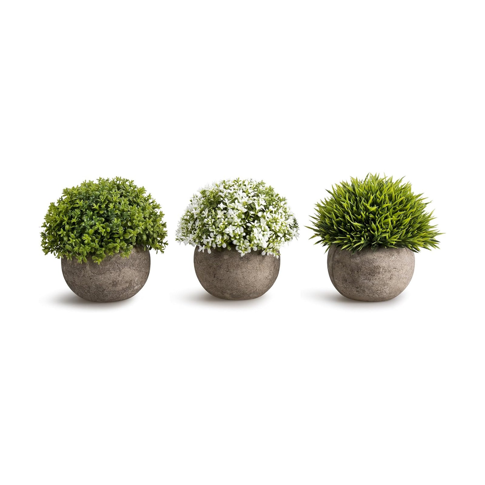 Artificial Plastic Mini Plants Unique Fake Fresh Green Grass Flower / White & Green / Set of 3