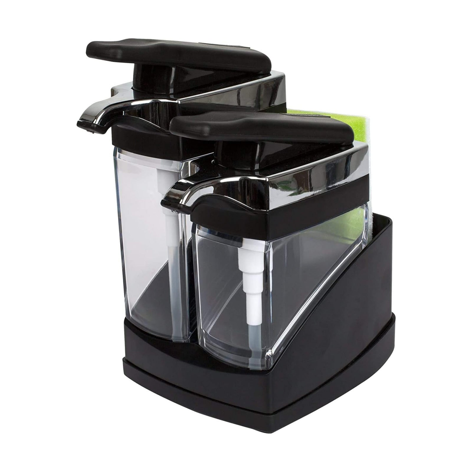 Casabella Sink Sider Duo Soap Dispensers with Sponge, Black and Chrome Plating