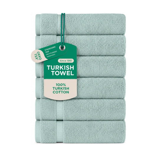 SALBAKOS 6-Piece 100% Turkish Cotton Hand Towels, 16x30 inch, Seafoam Green | Large Size Thick Super Soft Highly