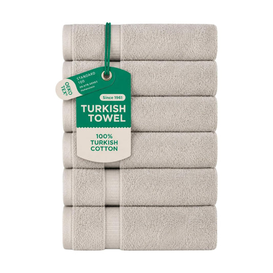 SALBAKOS 6-Piece 100% Turkish Cotton Hand Towels, 16x30 inch, Stone | Large Size Thick Super Soft Highly Absorbent