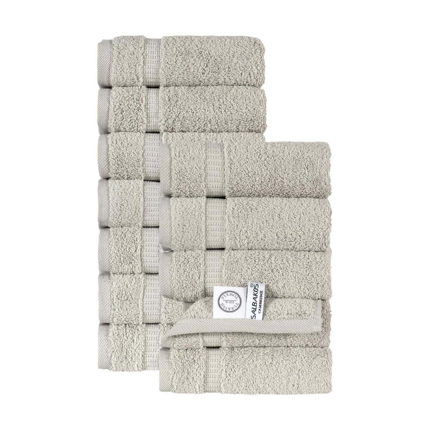 SALBAKOS 12-Piece 100% Turkish Cotton Washcloths and Face Towels, Stone | 13x13 in Standard Size Small Towel, Multi-use