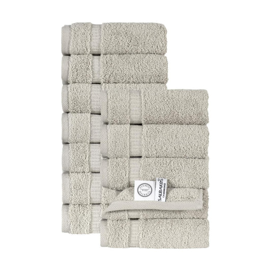 SALBAKOS 12-Piece 100% Turkish Cotton Washcloths and Face Towels, Stone | 13x13 in Standard Size Small Towel, Multi-use