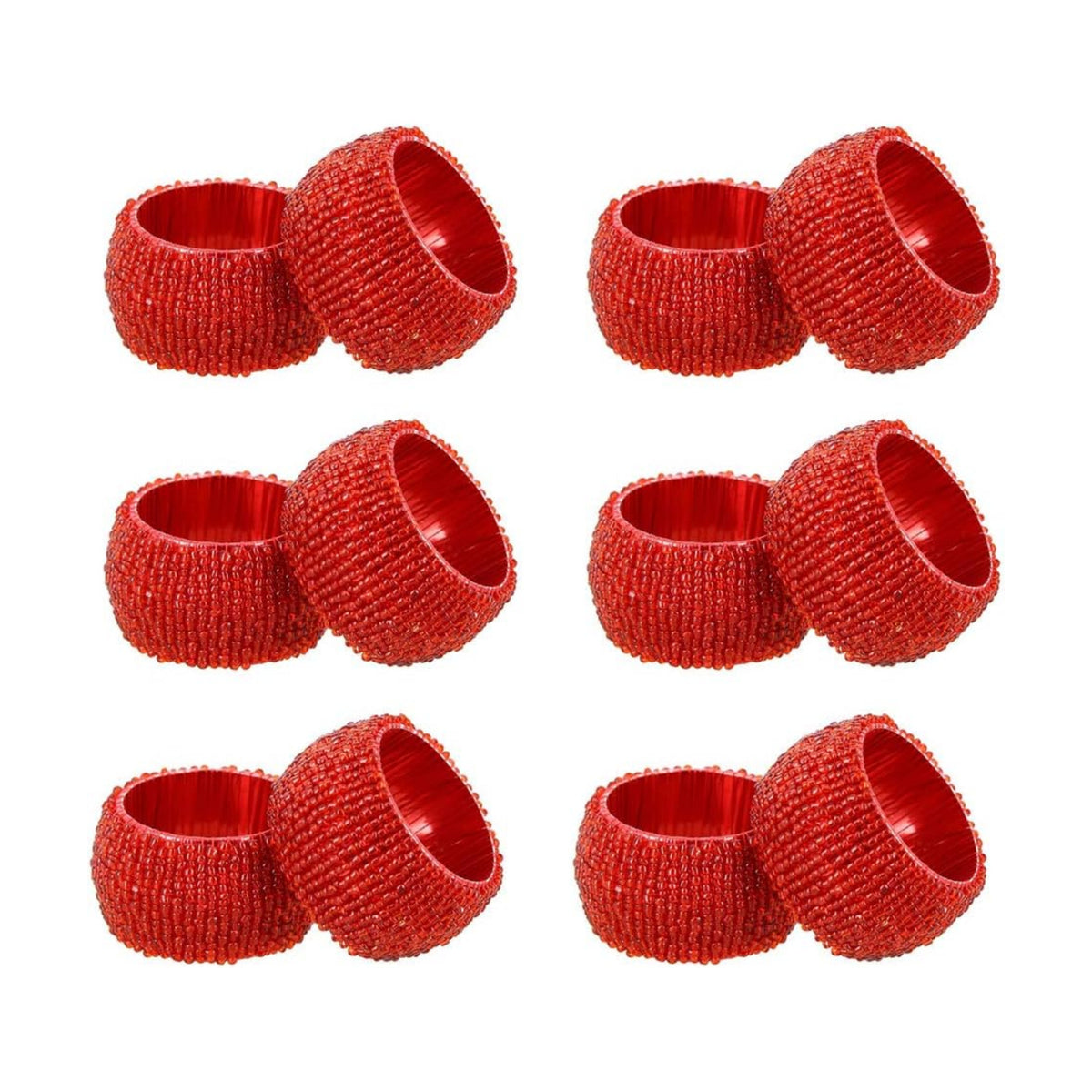 COTTON CRAFT Glitz Handmade Beaded Napkin Rings - Set of 12 - Red