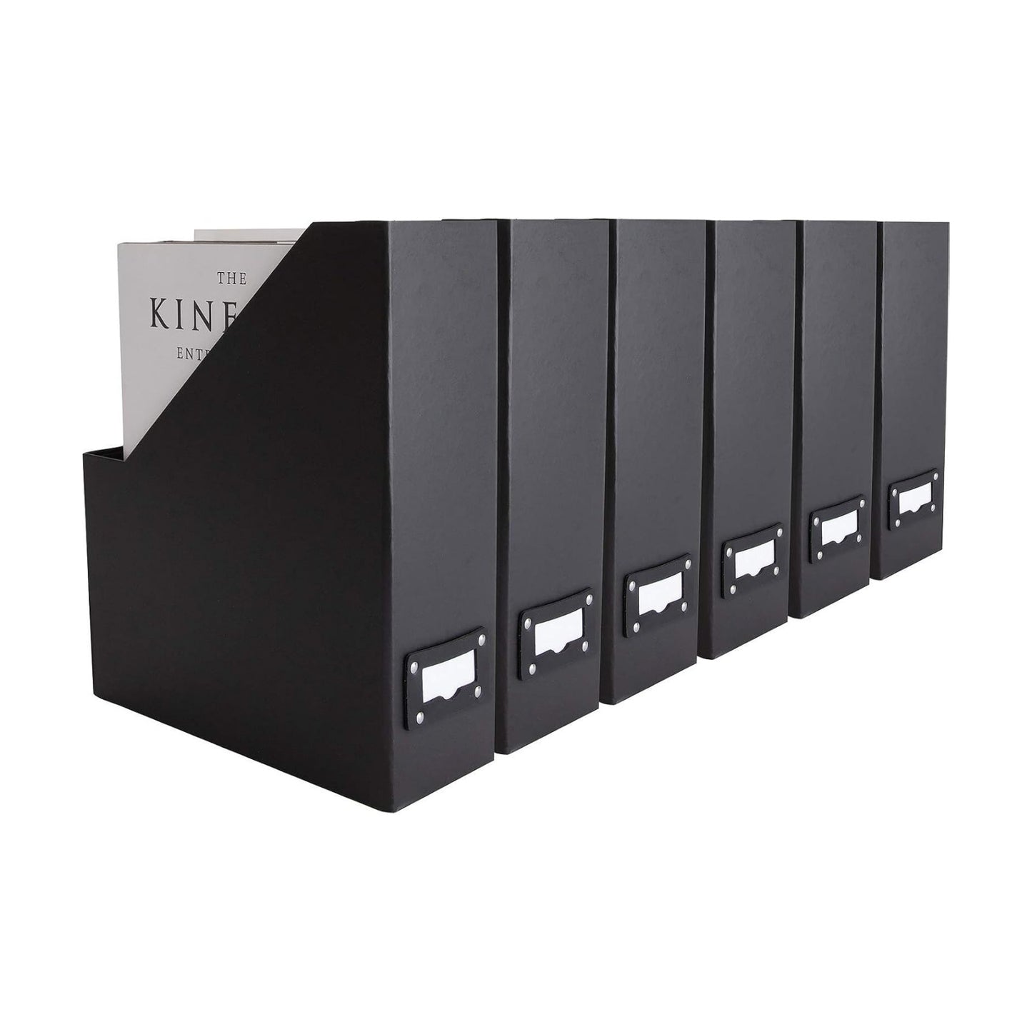 BLU MONACO Foldable Black Magazine File Holder | Set of 6 Cardboard Desk Organizer Boxes | Vertical Magazine File