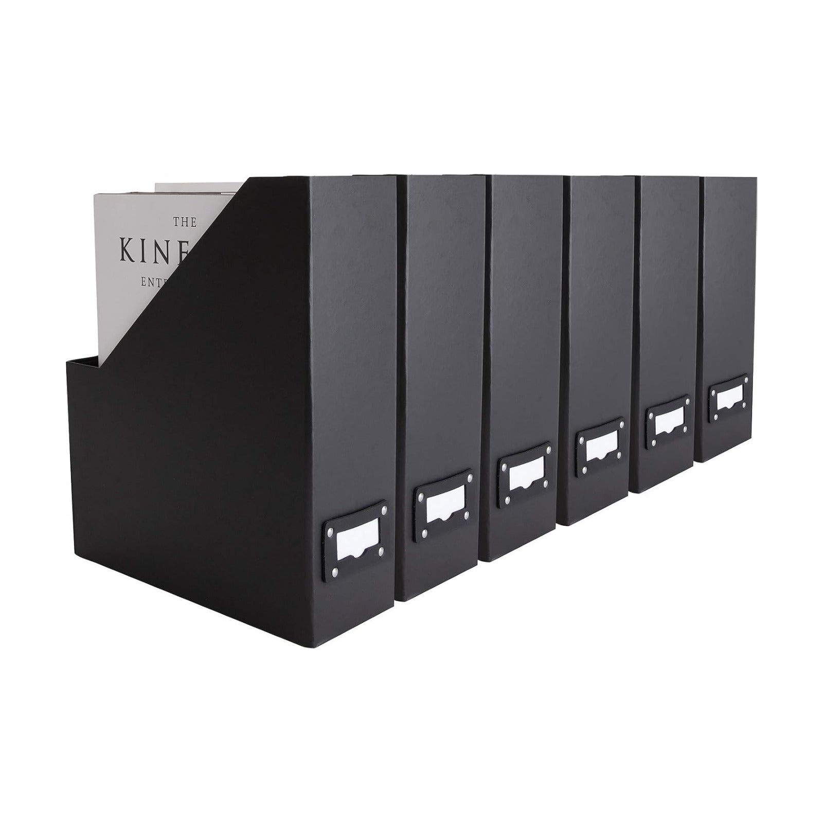 BLU MONACO Foldable Black Magazine File Holder | Set of 6 Cardboard Desk Organizer Boxes | Vertical Magazine File