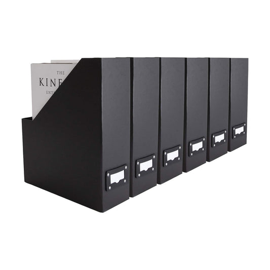 BLU MONACO Foldable Black Magazine File Holder | Set of 6 Cardboard Desk Organizer Boxes | Vertical Magazine File
