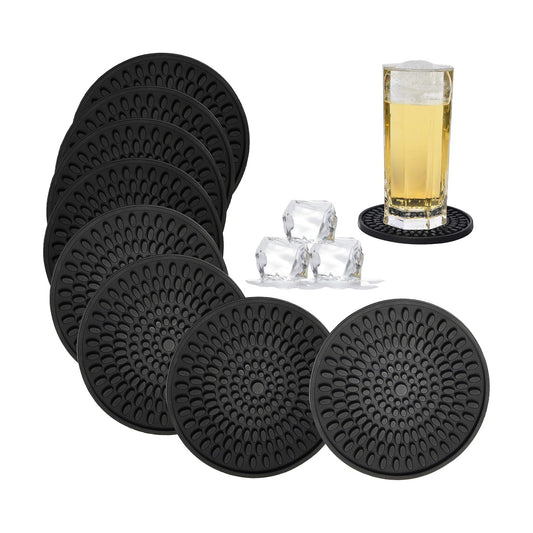 Absorbent Rubber Coaster Set / Black-oval Buds / Set of 8
