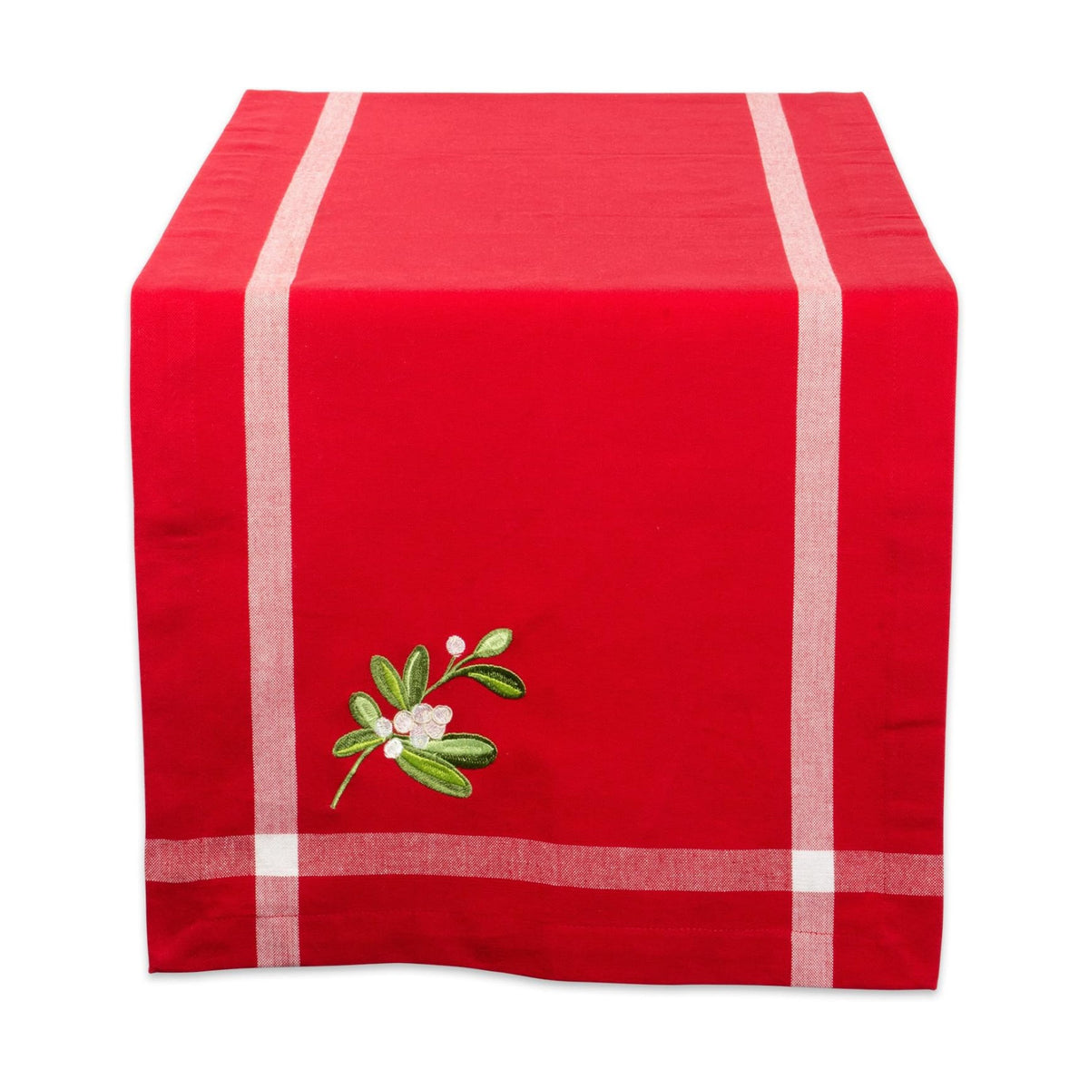 DII Embroidered Mistletoe 100% Cotton, Machine Washable, Table Runner for Dinner Parties, Christmas, and Holidays - 14x72