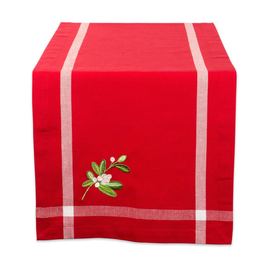 DII Embroidered Mistletoe 100% Cotton, Machine Washable, Table Runner for Dinner Parties, Christmas, and Holidays - 14x72
