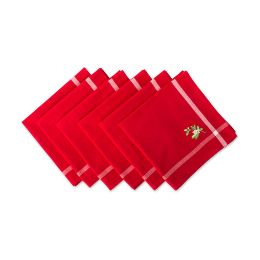 Embroidered Mistletoe 100% Cotton Oversized Napkin for Holidays, Family Gatherings, & Christmas Dinner - Set of 6 (20x20)