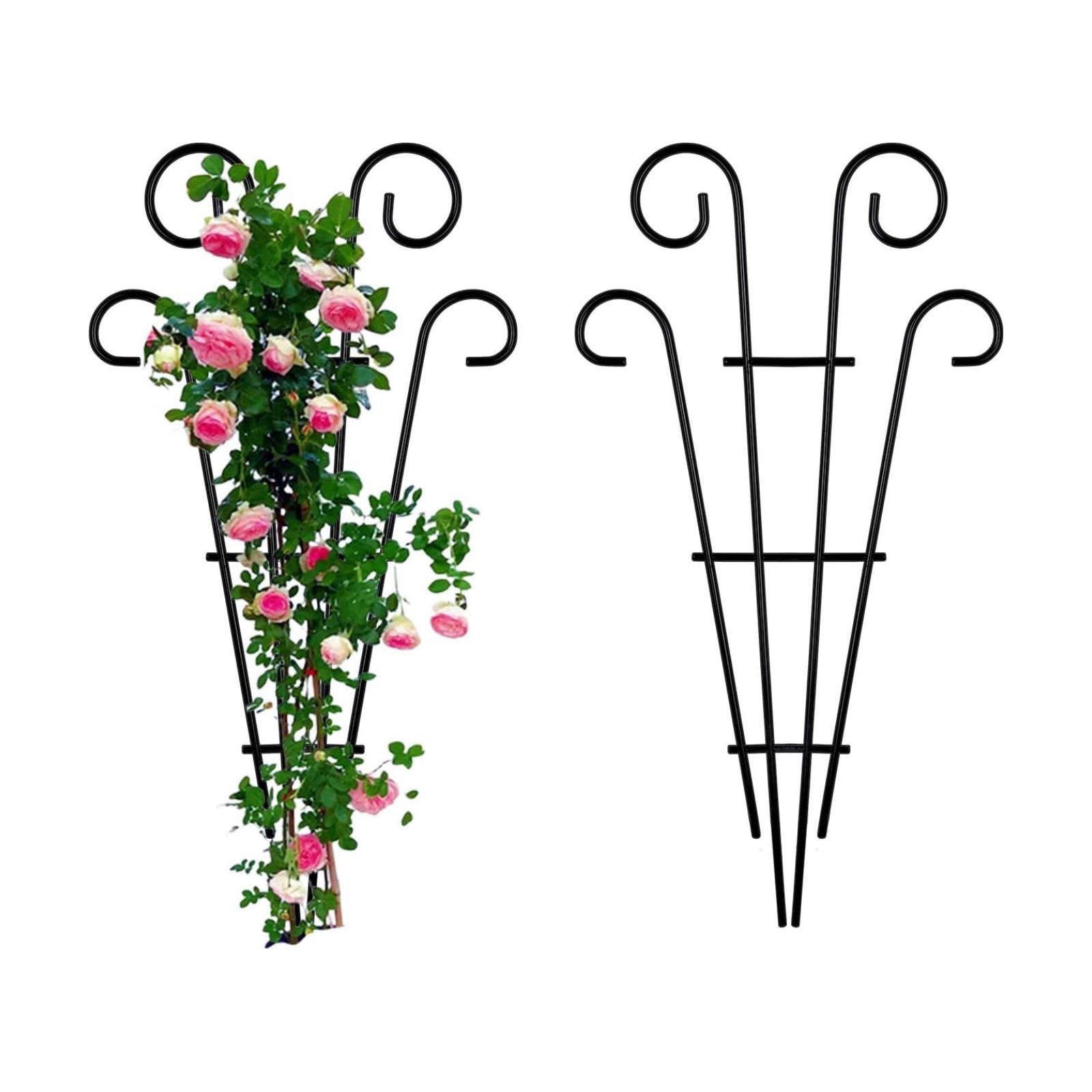 2 Pack 31 Inch Black Coated Wave Pot Metal Trellis Stakes for Climbing Plants Patio Plant Support for Outdoor,Rose