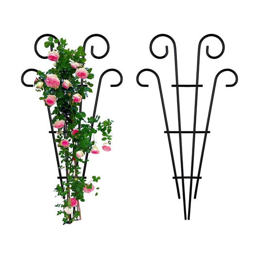 2 Pack 31 Inch Black Coated Wave Pot Metal Trellis Stakes for Climbing Plants Patio Plant Support for Outdoor,Rose