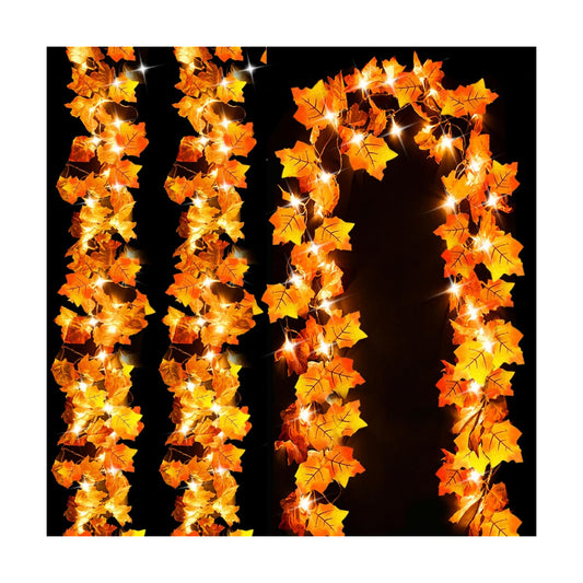Luditek Fall Decor 3-Pack Fall Garland with Lights, Total 24.6ft 60LED