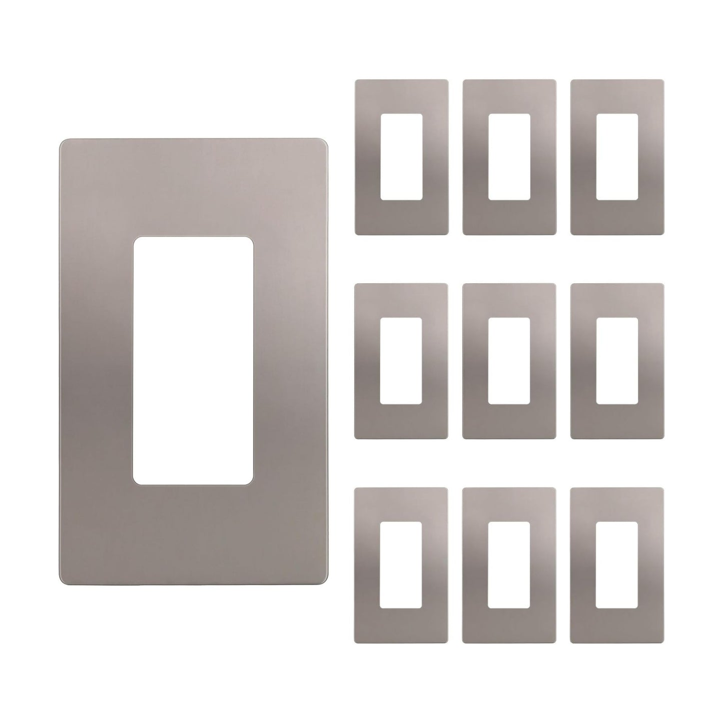 ENERLITES 1-Gang Nickel Screwless Decorator Wall Plate Outlet Cover, 10 Pack