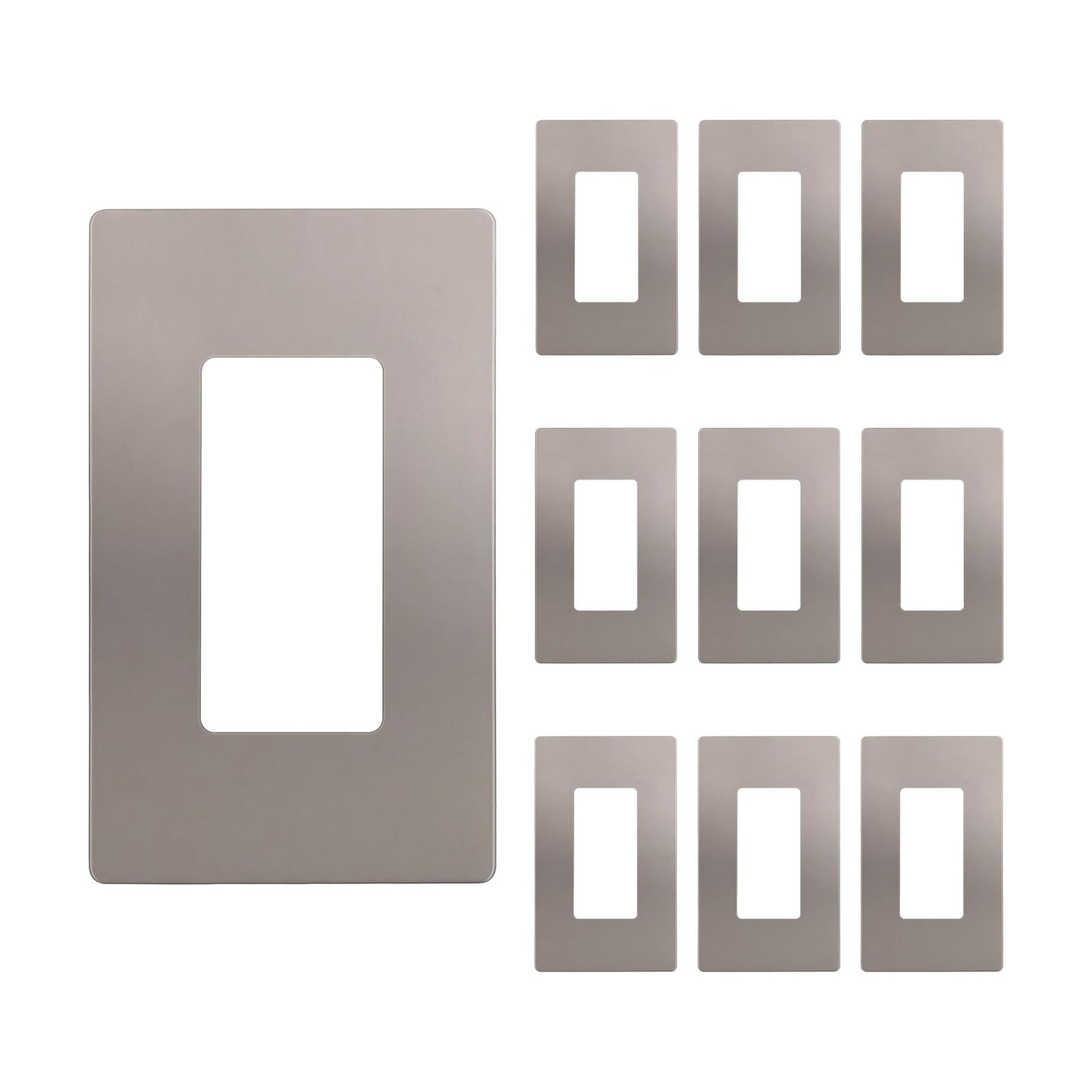ENERLITES 1-Gang Nickel Screwless Decorator Wall Plate Outlet Cover, 10 Pack