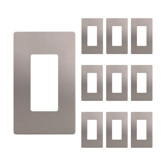 ENERLITES 1-Gang Nickel Screwless Decorator Wall Plate Outlet Cover, 10 Pack