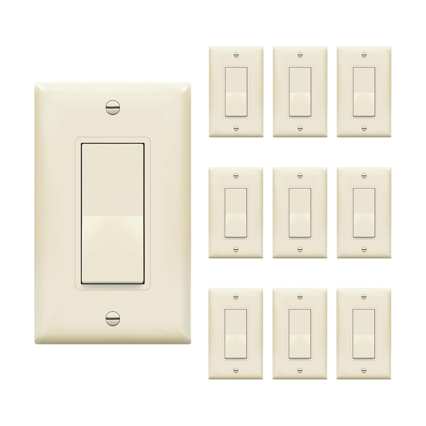 ENERLITES Decorator On/Off Paddle Switch with Wall Plates, Single Pole, 3 Wire, Grounding Screw, Residential Grade, 15A