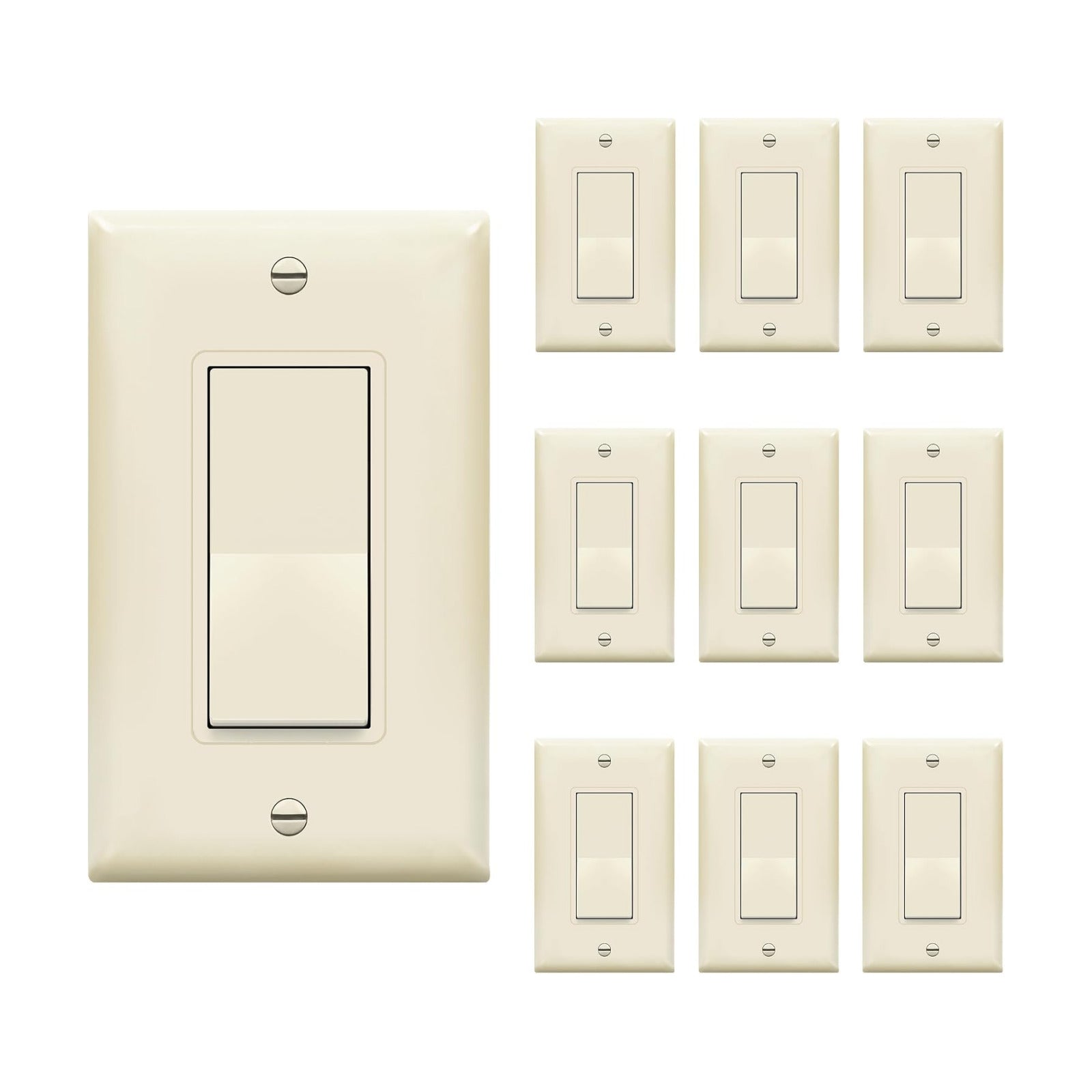 ENERLITES Decorator On/Off Paddle Switch with Wall Plates, Single Pole, 3 Wire, Grounding Screw, Residential Grade, 15A