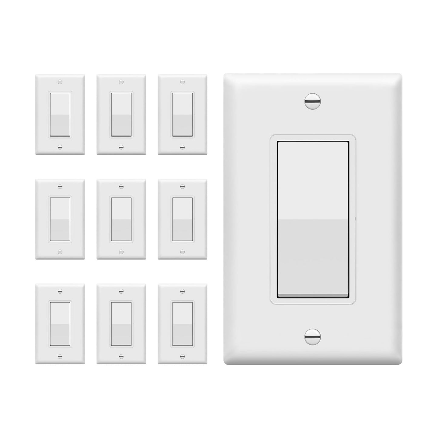 ENERLITES Decorator On/Off Paddle Switch with Wall Plates, Single Pole, 3 Wire, Grounding Screw, Residential Grade, 15A