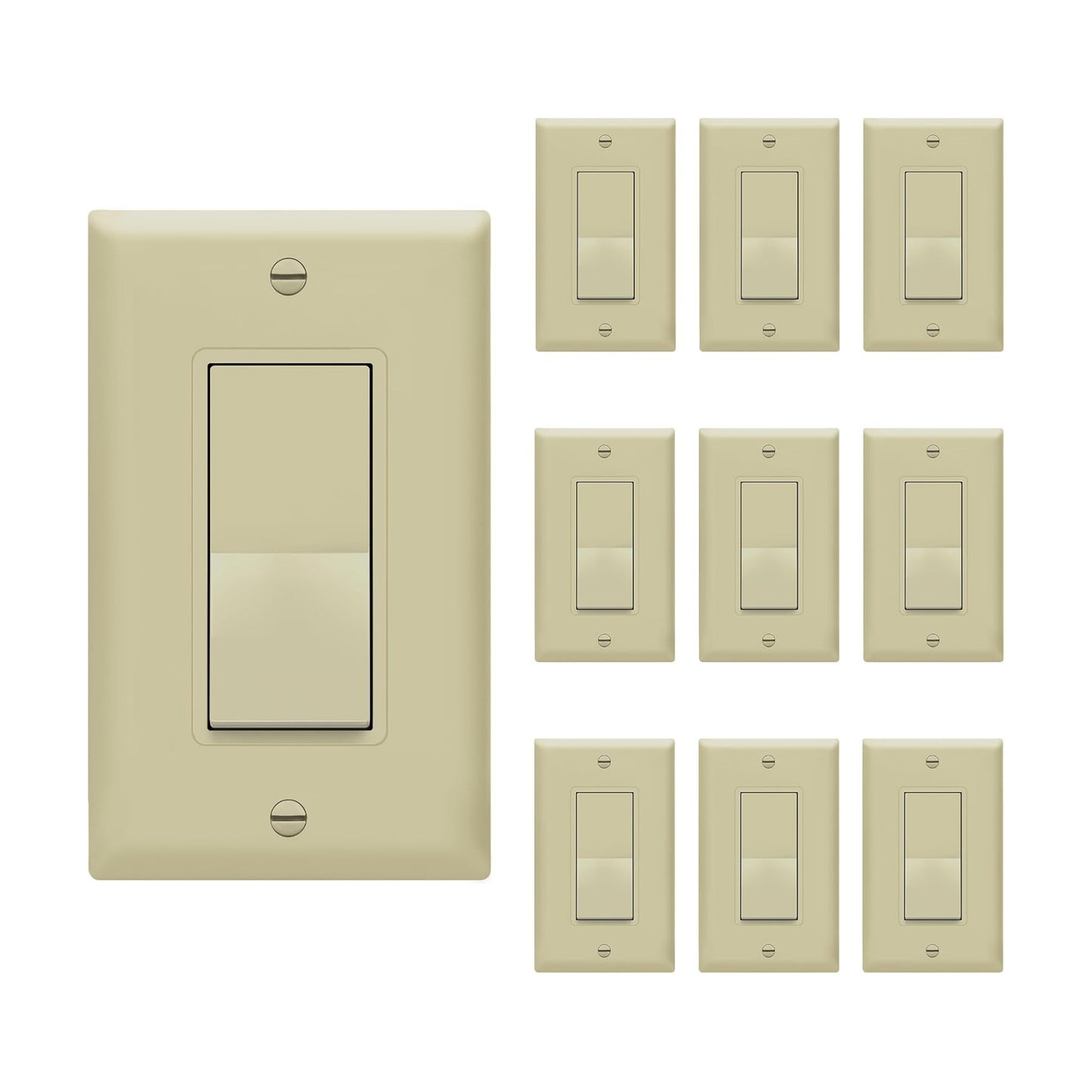 ENERLITES Decorator On/Off Paddle Switch with Wall Plates, Single Pole, 3 Wire, Grounding Screw, Residential Grade, 15A