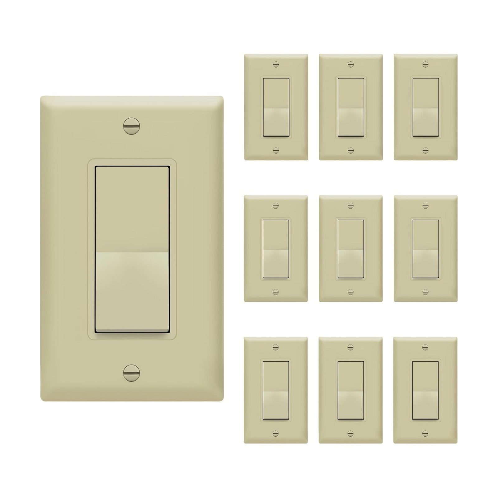 ENERLITES Decorator On/Off Paddle Switch with Wall Plates, Single Pole, 3 Wire, Grounding Screw, Residential Grade, 15A