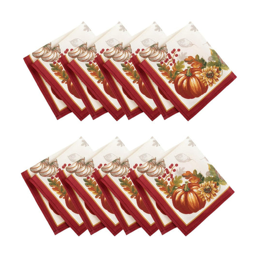 Elrene Home Fashions Swaying Leaves Bordered Fall Napkins, Seasonal Dinner Napkins for Formal or Everyday Use, 17" x 17", Set of 8