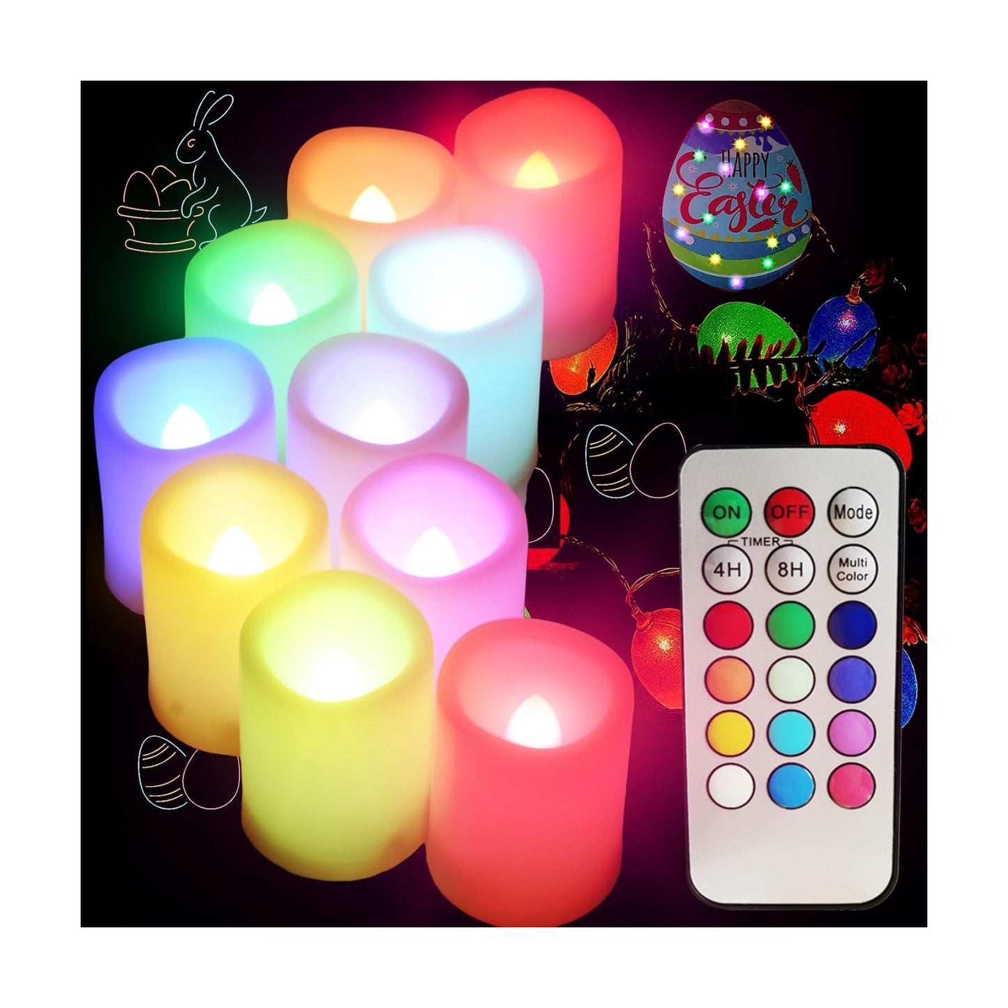 SWEETIME Colored Flameless Votive Candles with Timer-Color Changing Led Tea Light,Battery Operated RGB Votive