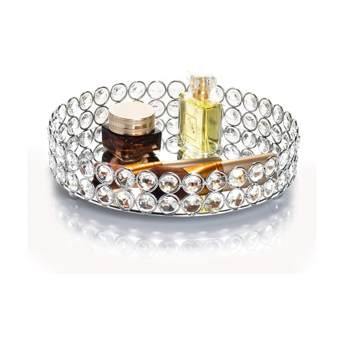 Crystal Perfume Tray Cosmetic Makeup Vanity Tray Jewelry Trinket Organizer Mirrored / Silver