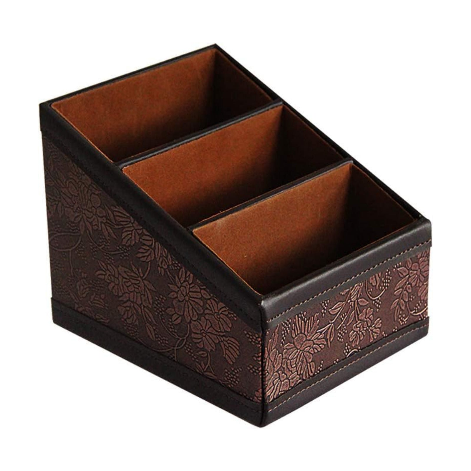 PU Leather Remote Control Holder Storage Container for TV Remote Phone Caddy Eyeglasses / Brown