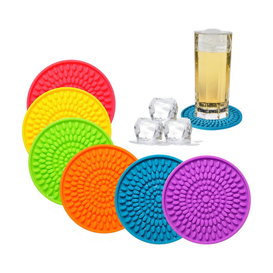 Rubber Drink Coaster Set / Rainbow-oval Buds / Set of 6