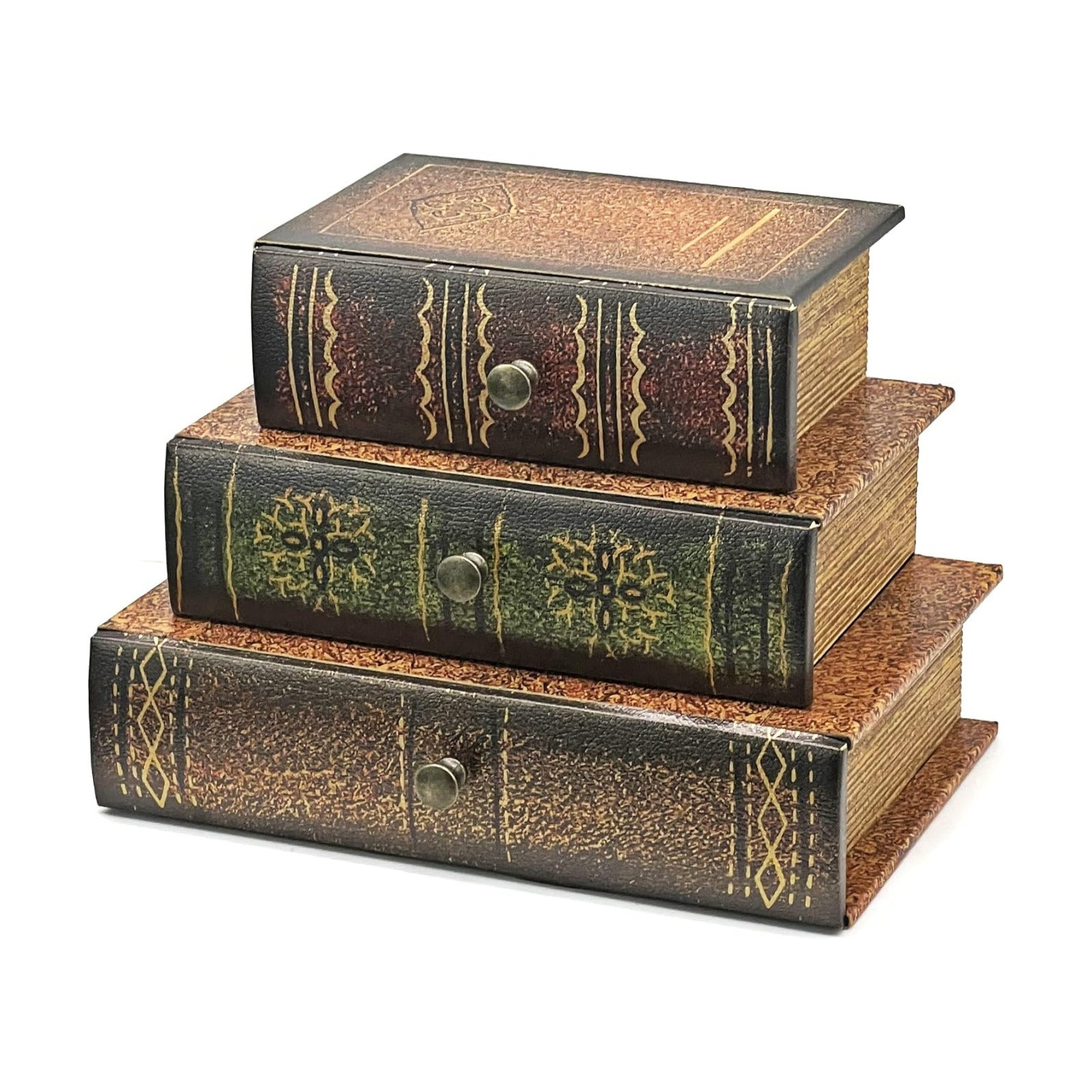 Drawers Hidden Storage Trinket Vintage Antique Flux Leather Wooden Boxes / Country