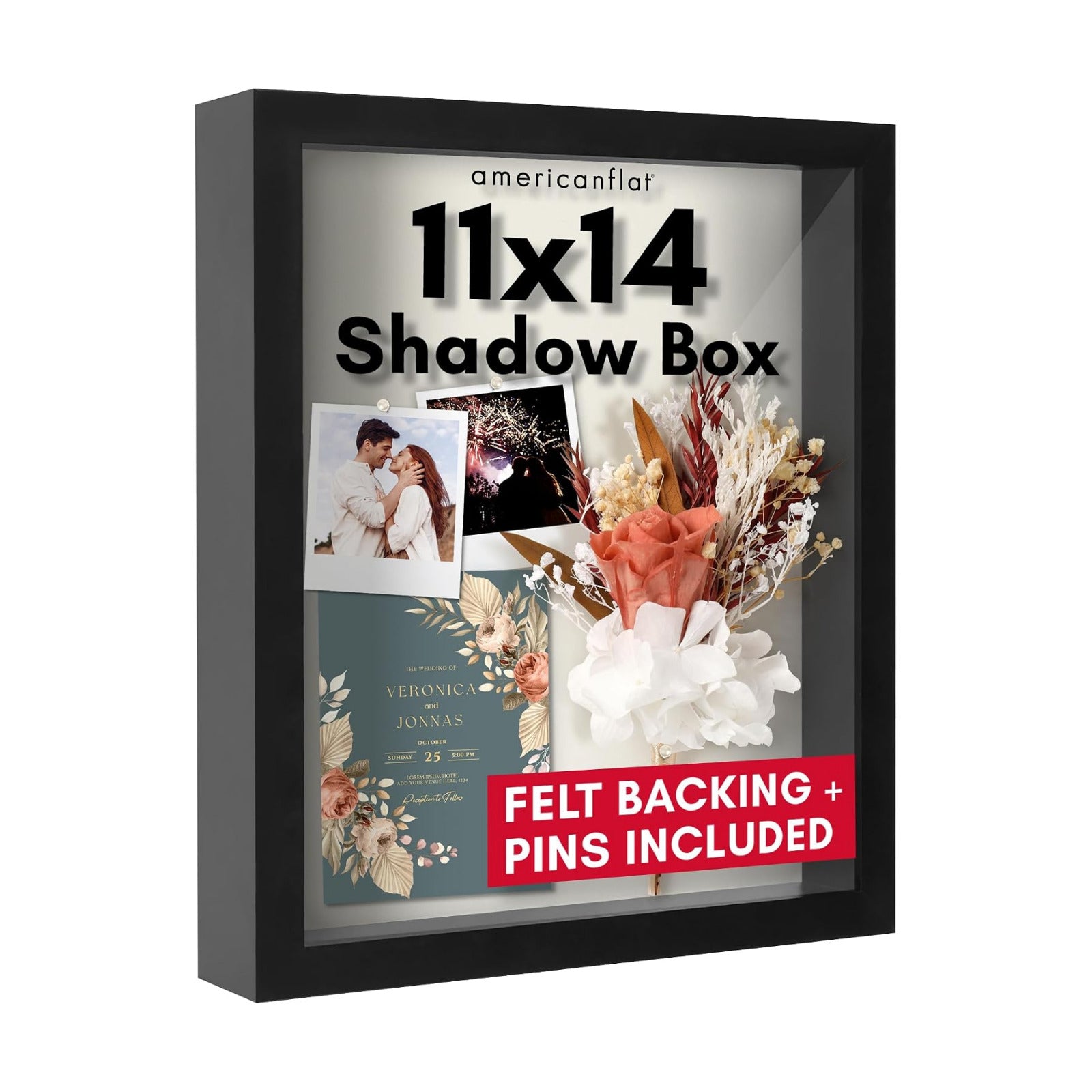 Americanflat 11x14 Shadow Box Frame with Shatter-Resistant Glass - Silhouette Collection - Large Shadow Box Display