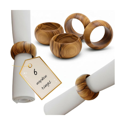 Holy Land Market Hand Carved Olive Wood Napkin Rings Set of 8 Bethlehem | 8 Rings, 1.8 Inch Diameter, 0.9 Inch Wide