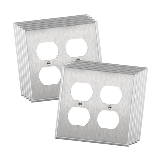 ENERLITES Duplex Receptacle Outlet Metal Wall Plate, Corrosion Resistant, Size 2-Gang 4.50" x 4.57", UL Listed