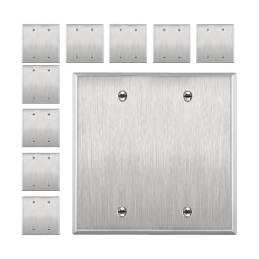 ENERLITES Blank Device Metal Wall Plate, Corrosion Resistant, Size 2-Gang 4.50" x 4.57", UL Listed, 7702-10PCS, 430