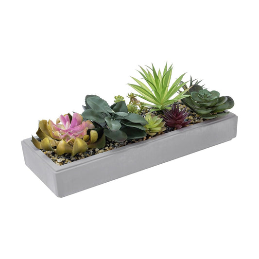 Mixed Color Assorted Artificial Succulent Plant Arrangement in Modern Planter / Gray Clay / 15 Inch