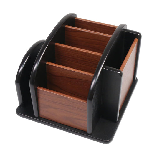 Coideal Remote Control Holder Caddy, 360° Rotating Coffee Table Organizer with 6 Compartments, Wood Remote Control