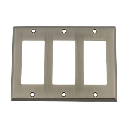 Nostalgic Warehouse New York Switch Plate with Triple Rocker in Antique Pewter