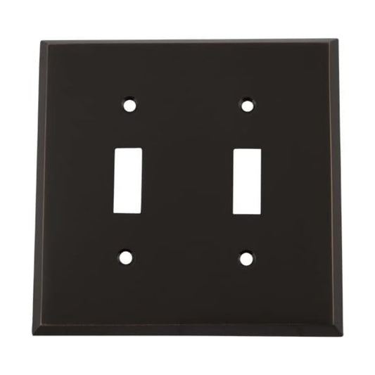 Nostalgic Warehouse New York Switch Plate with Double Toggle in Timeless Bronze