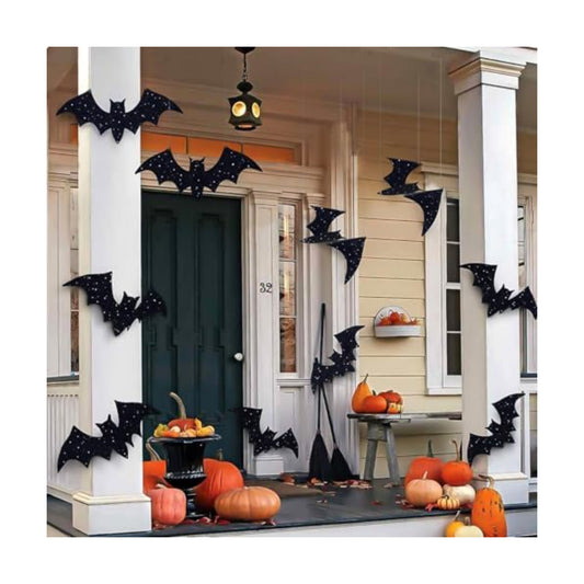 Halloween Decorations Outdoor: 10Pcs Hanging Bats Stickers Wall Decals Window Sticker, Large 3D Bats with glitter Removable Halloween Yard Front Door Porch Decoration Party Gothic Decor Indoor