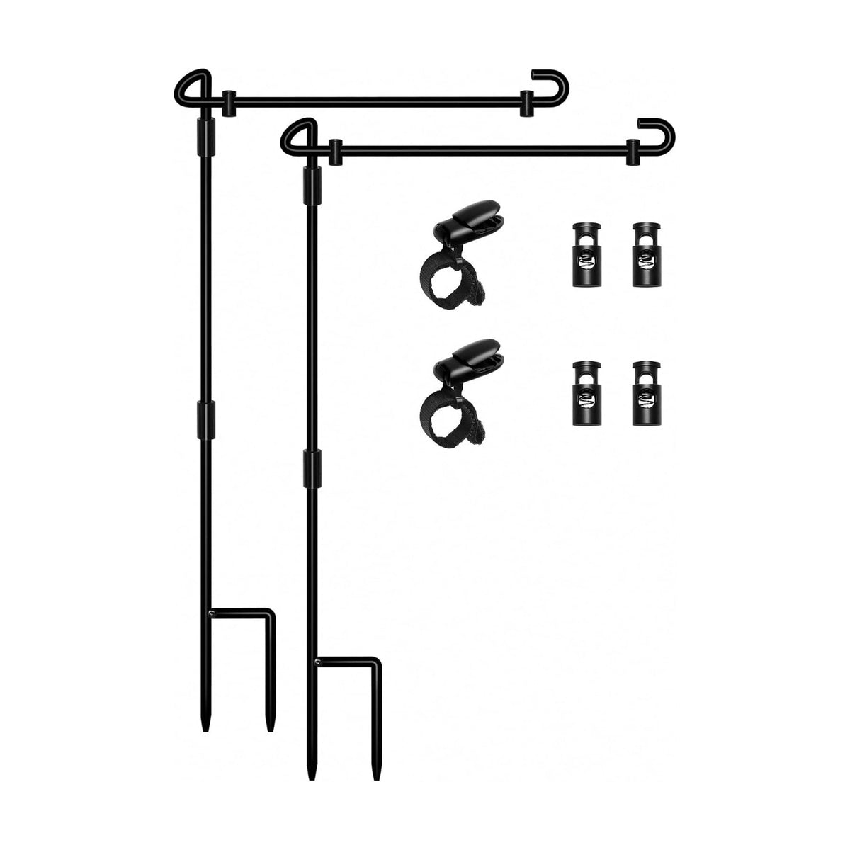HOOSUN Garden Flag Stand, Premium Garden Flag Pole Holder Metal Wrought Iron Powder-Coated Weather-Proof Paint (2 Pack) with Tiger Clip and Spring Stoppers