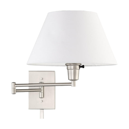 Kira Home Cambridge 15" Modern Swing Arm Wall Sconce with 3-Way Switch | White Empire Fabric Shade, 2-in-1 Plug In or