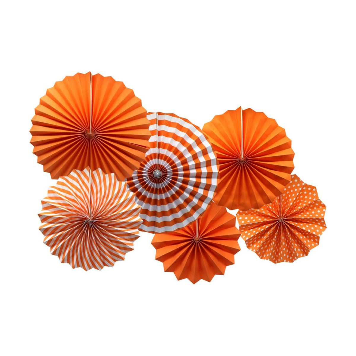 6-Pack Orange Party Decorations, Hanging Paper Fans Wall Decor
