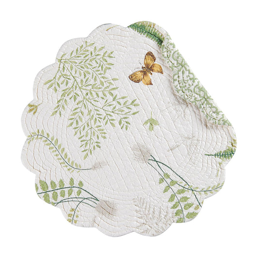 C&F Home 17" Althea Round Scalloped Edge Cotton Quilted Placemats, Set of 6 Spring Springtime Butterfly Dragonfly